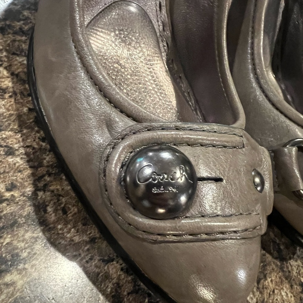 Coach Gray Leather and pewter heels 8.5